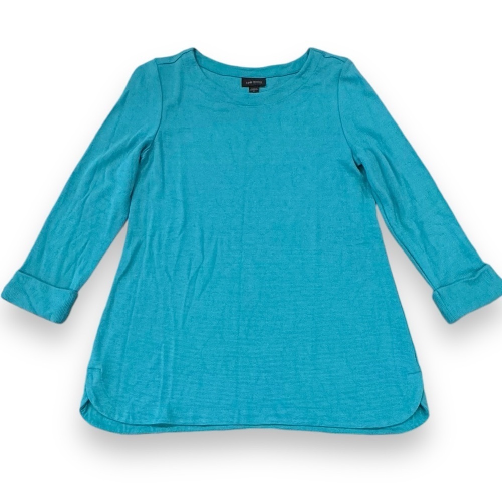 J Jill Wearever Collection Turquoise Ribbed 3/4 Cuffed Sleeve Tunic Top Size XS